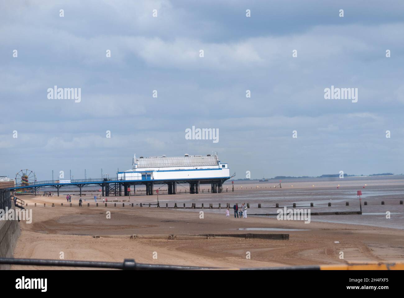 Central Promenade, Tide Out, English Coastal Resort, Summertime, Seaside Town, Cleethorpes, Sand, Family Outing, Seaside Pier Stock Photo