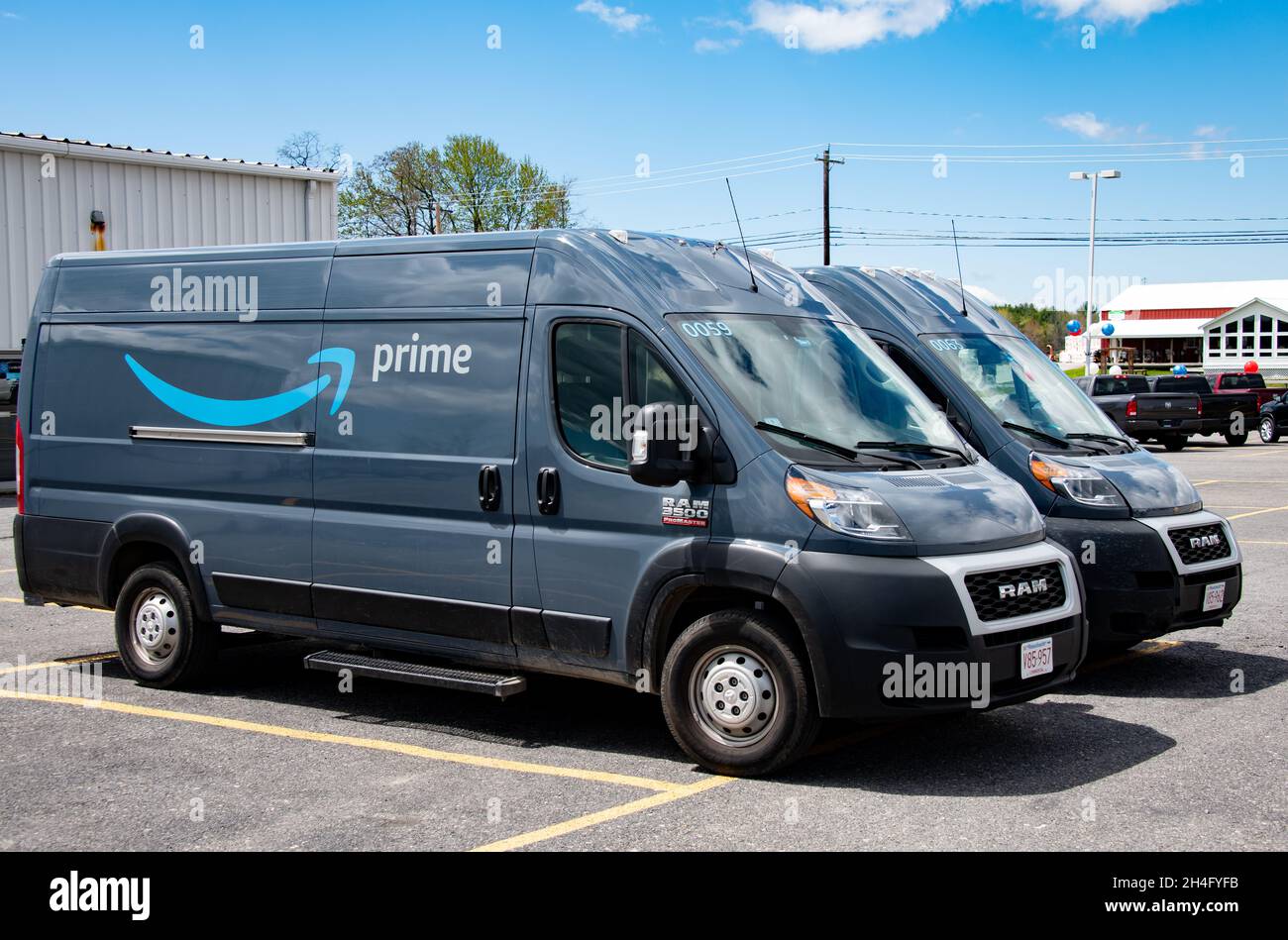 Two Dodge RAM delivery vans for Amazon Prime parked on a vehicle dealer lot  in Amsterdam, NY Stock Photo - Alamy