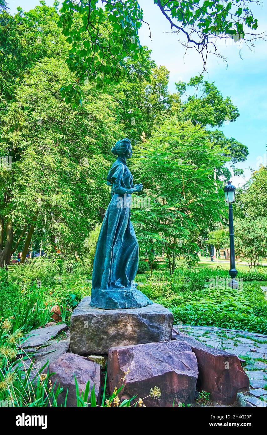 The monument to famous Ukrainian writer, feminist and civil activist Lesya Ukrainka, located in Mariinskyi Park, Kyiv, Ukraine Stock Photo