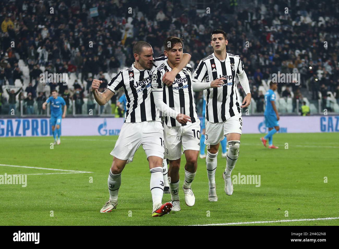Torino, Italy. 02nd Nov, 2021. Paulo Dybala of Juventus Fc celebrates after  scoring his team's second goal during the Uefa Champions League Group H  match between Juventus Fc and Fc Zenit at