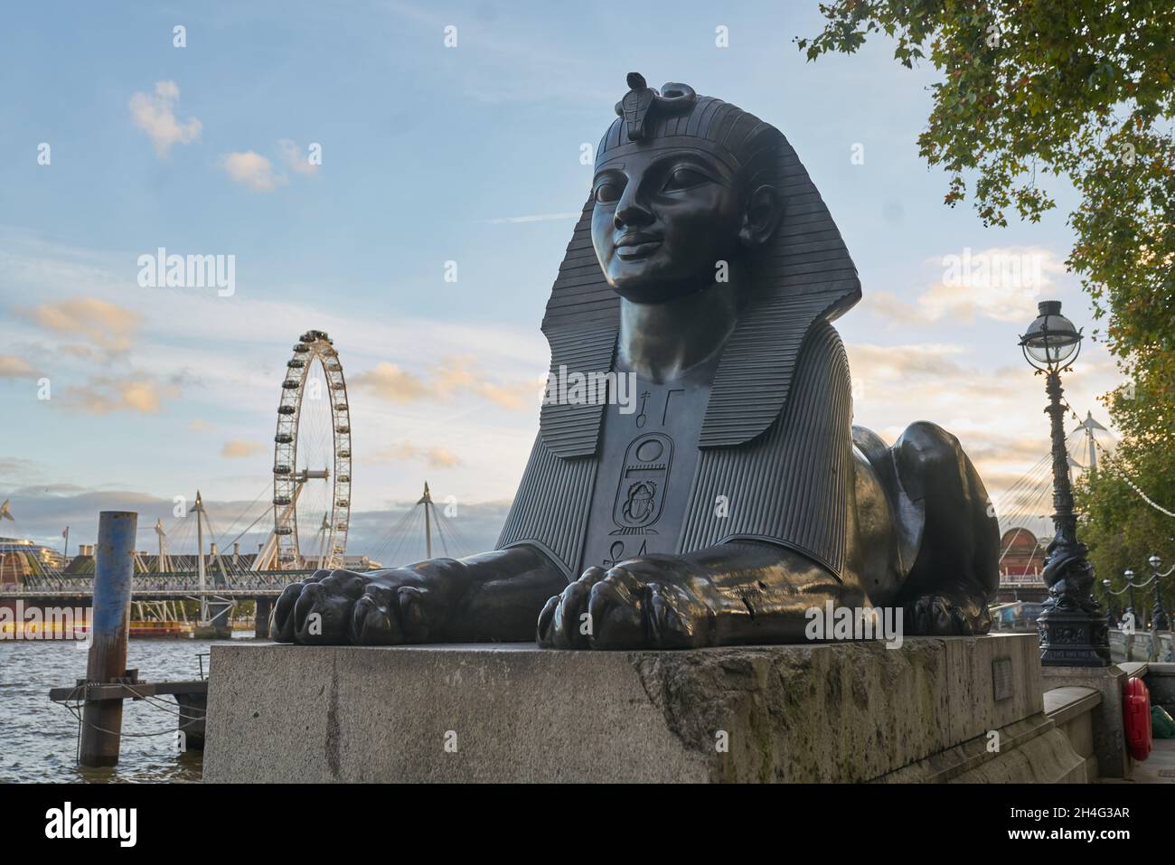 Statue of Sphinx cleopatra;s needle london Stock Photo