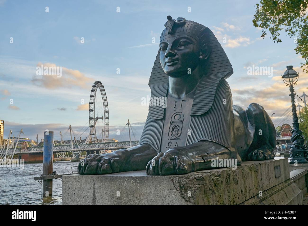 Statue of Sphinx cleopatra;s needle london Stock Photo