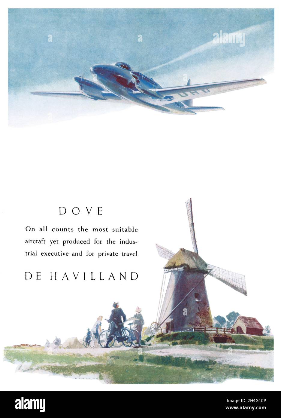 1947 British advertisement for the De Havilland DH104 Dove aeroplane. Stock Photo