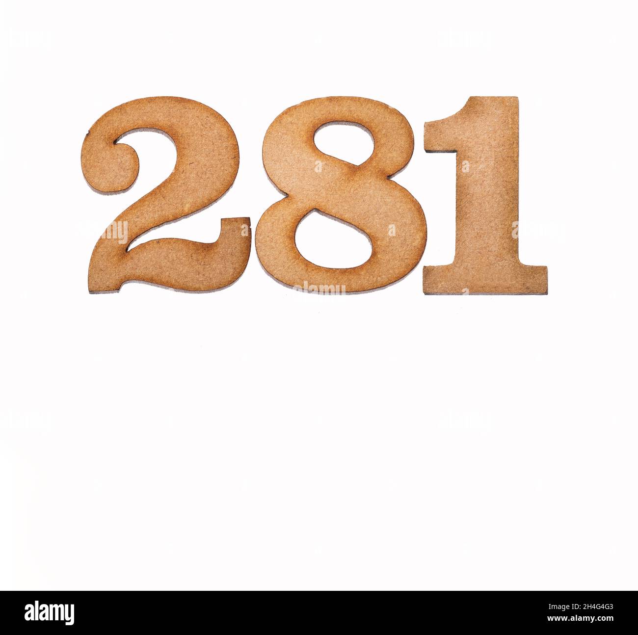 Number 281 - Piece of wood isolated on white background Stock Photo - Alamy