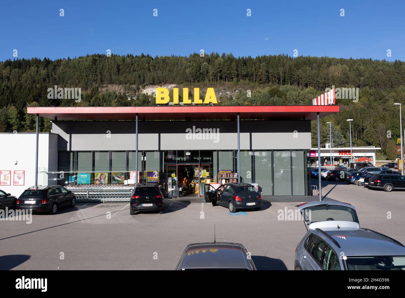 A Billa supermarket of the REWE Group in Spittal, Austria, 11.10.2021. Stock Photo