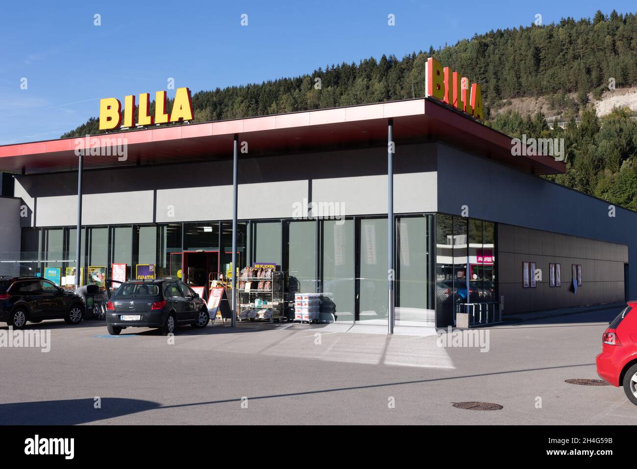 A Billa supermarket of the REWE Group in Spittal, Austria, 11.10.2021. Stock Photo