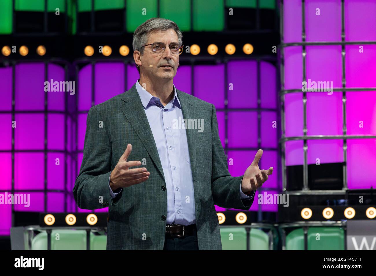 Senior Vice President of Amazon Alexa, Tom Taylor, addresses the audience  of Altice Arena Centre Stage during the second day of the Web Summit 2021  in Lisbon.This is one of the largest