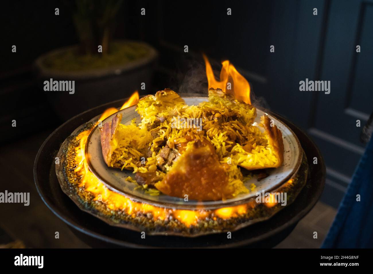 Shah's pilaf. Khan's pilaf in lavash in Azerbaijani in the restaurant