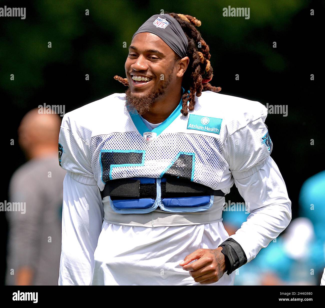 Spartanburg, USA. 26th July, 2019. Carolina Panthers linebacker Shaq Thompson during a training camp session on July 26, 2019, at Wofford College in Spartanburg, South Carolina. (Photo by Jeff Siner/Charlotte Observer/TNS/Sipa USA) Credit: Sipa USA/Alamy Live News Stock Photo