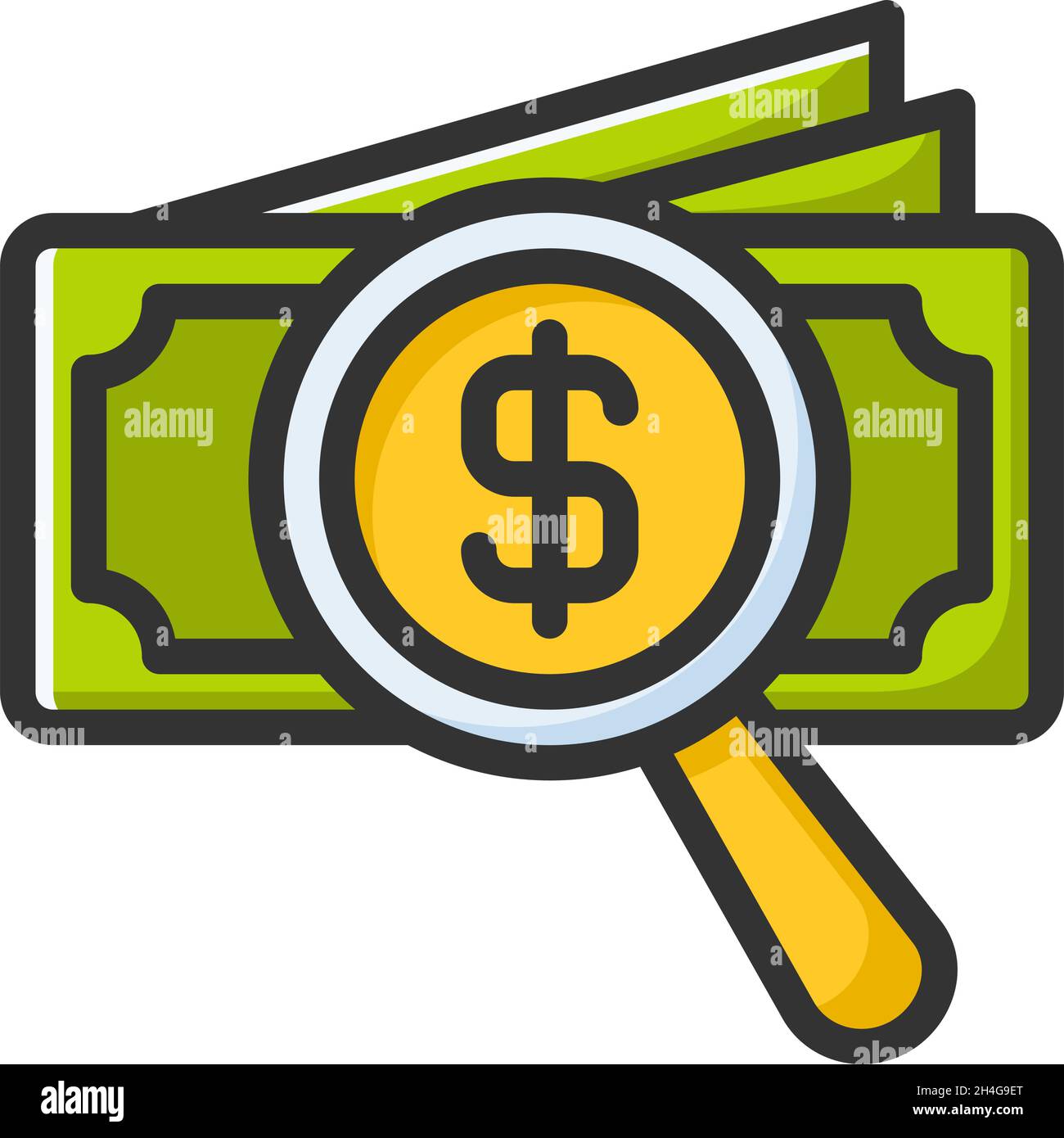 Money search icon vector with outline color style isolated on white ...