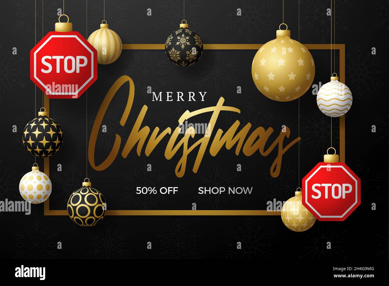 Christmas stop sign sale card. Merry Christmas road sign greeting card