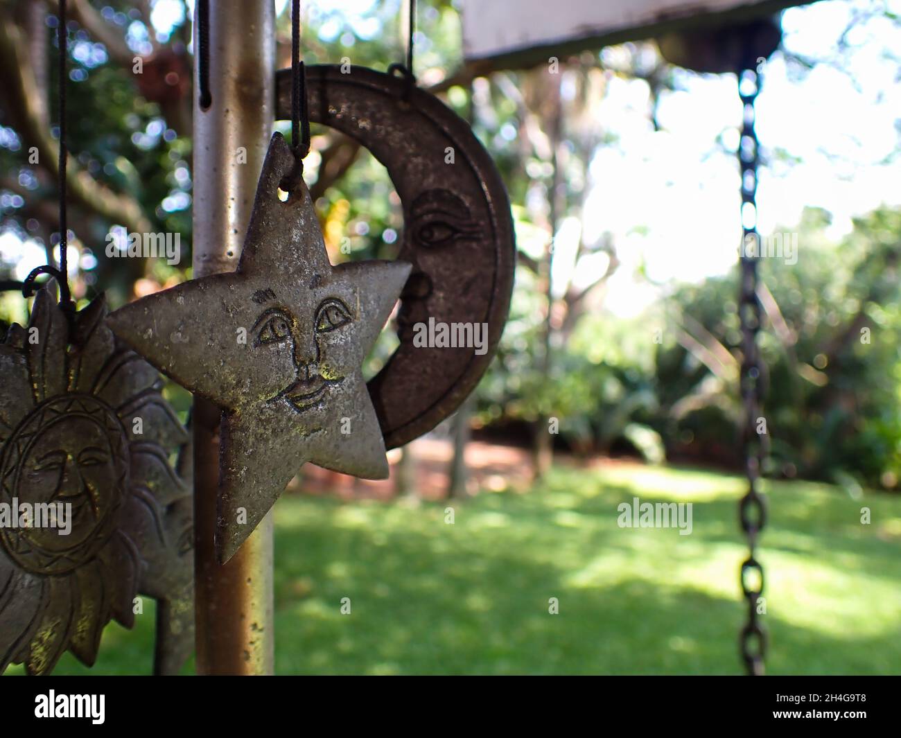 Celestial Wind Chime Close-up In Home Garden Stock Photo