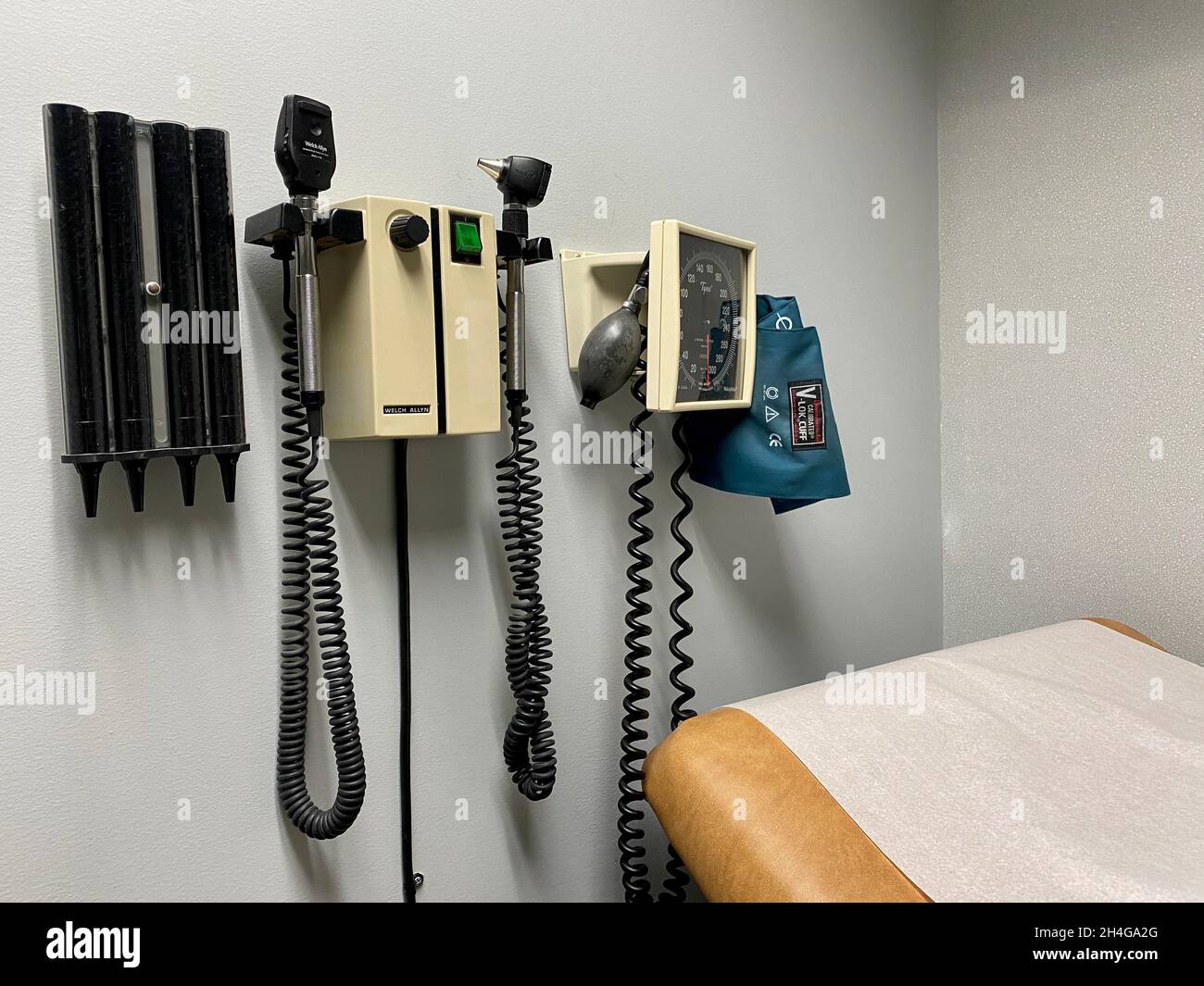 Integrated diagnostic system of medical equipment on the wall in a doctor's office Stock Photo