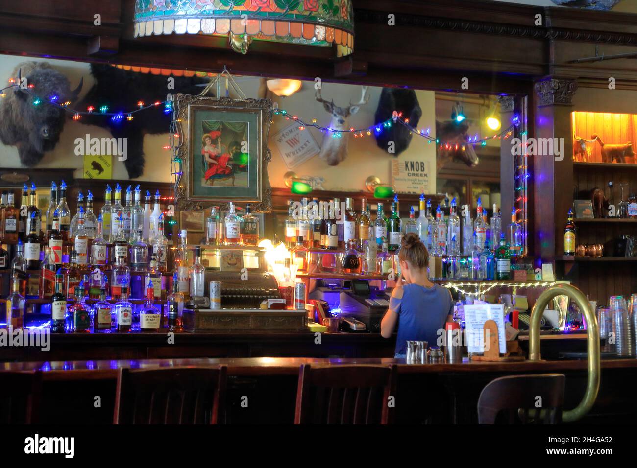 Saloon bar restaurant of Occidental Hotel in Buffalo.Wyoming.USA Stock