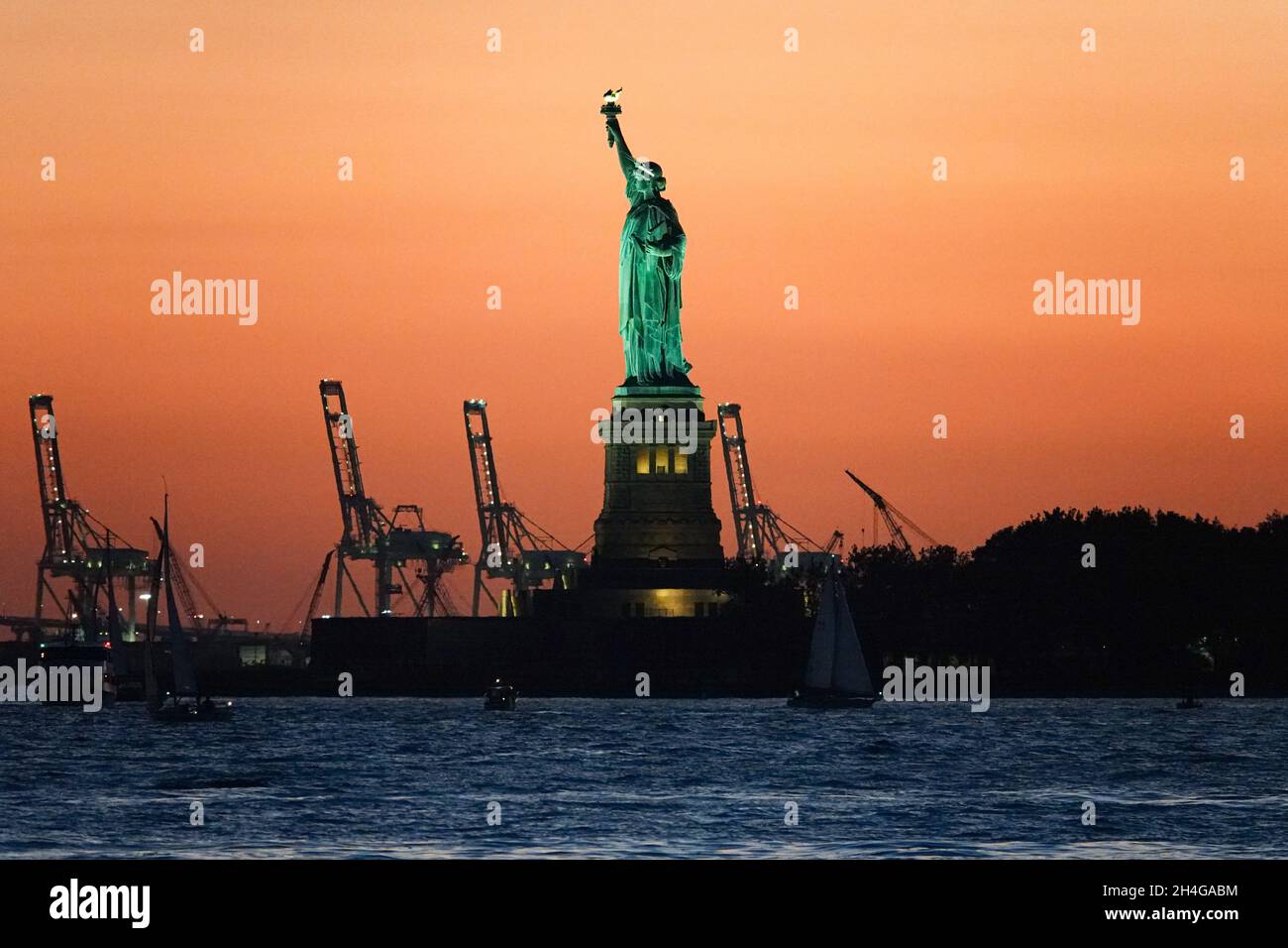 The beautiful and iconic Statue of Liberty welcomes people from across the globe and demonstrates what America stands for Stock Photo