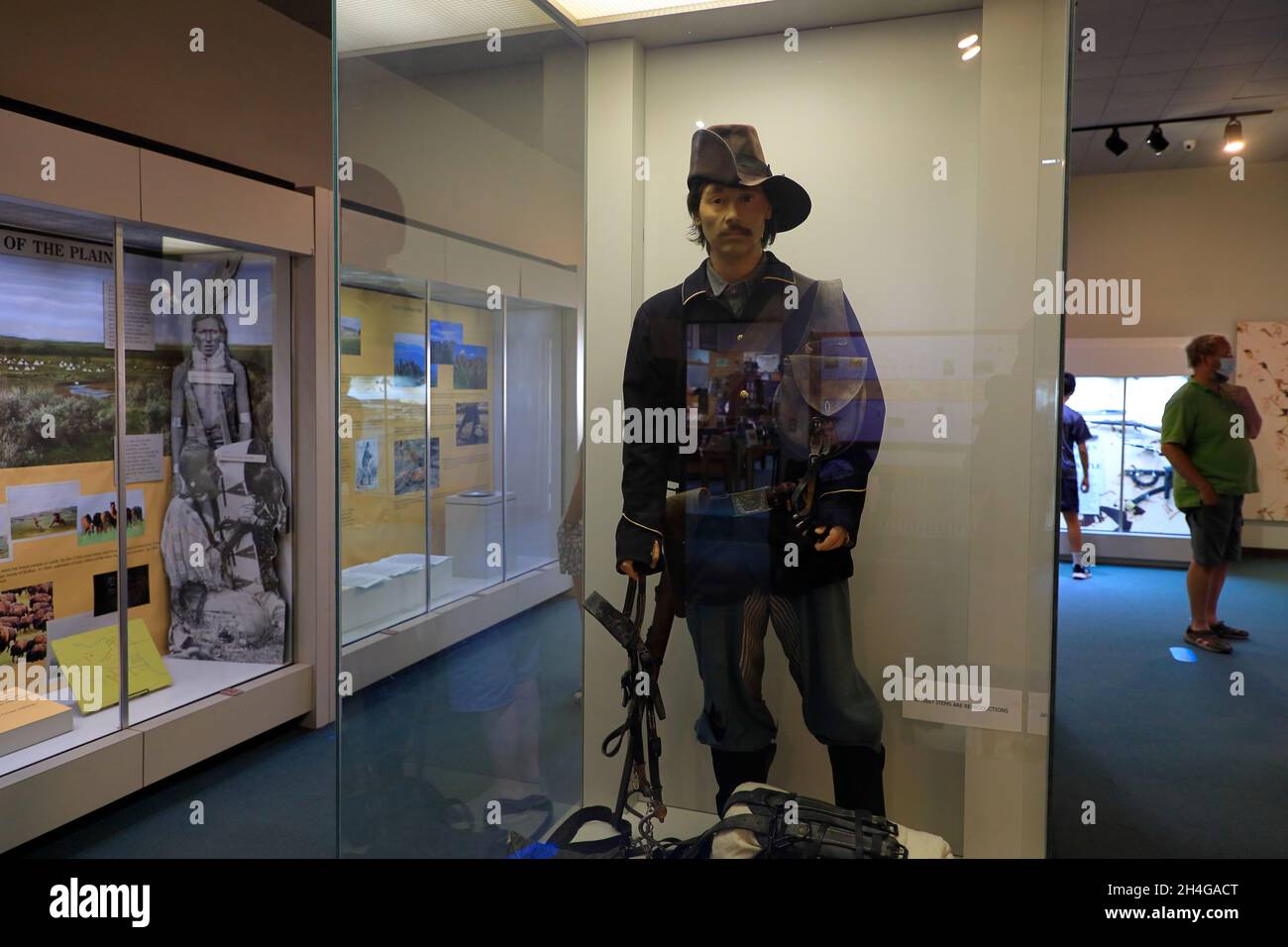 A mannequin of soldier of 7th Cavalry Regiment display in the visitor center museum of Little Bighorn Battlefield National Monument.Crow Agency.Montana.USA Stock Photo