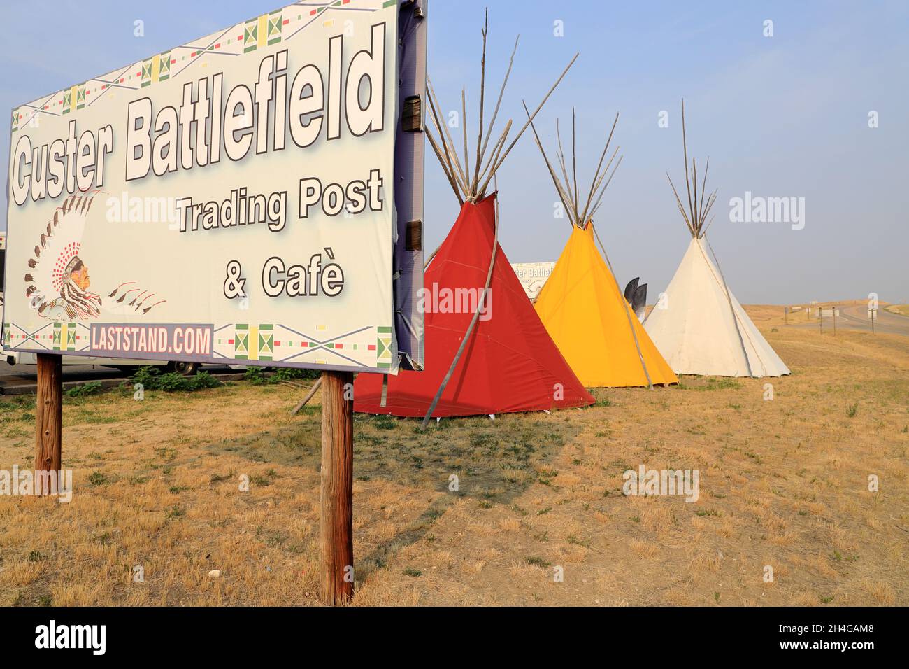 Native Indian teepee tents with Custer Battlefield Trading Post & Cafe
