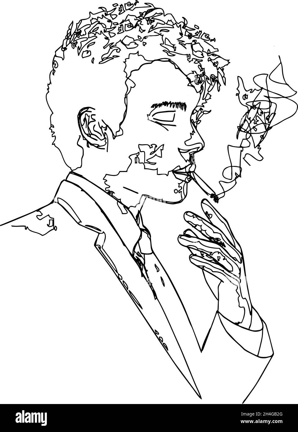 male smoking line art illustration Stock Photo