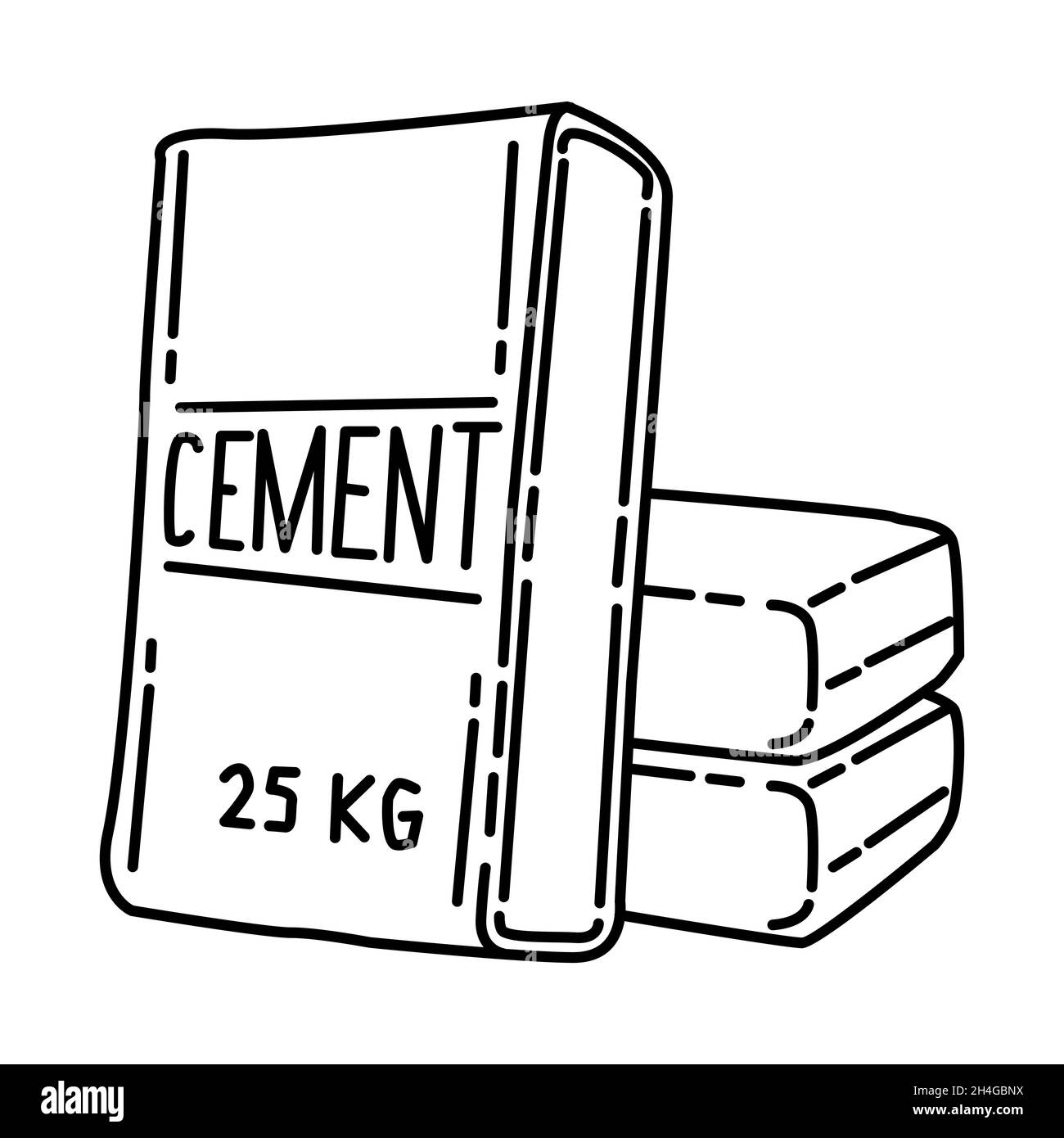 Cement Bags Pile Part of Contractor Material and Equipment Device Hand Drawn Icon Set Vector. Stock Vector