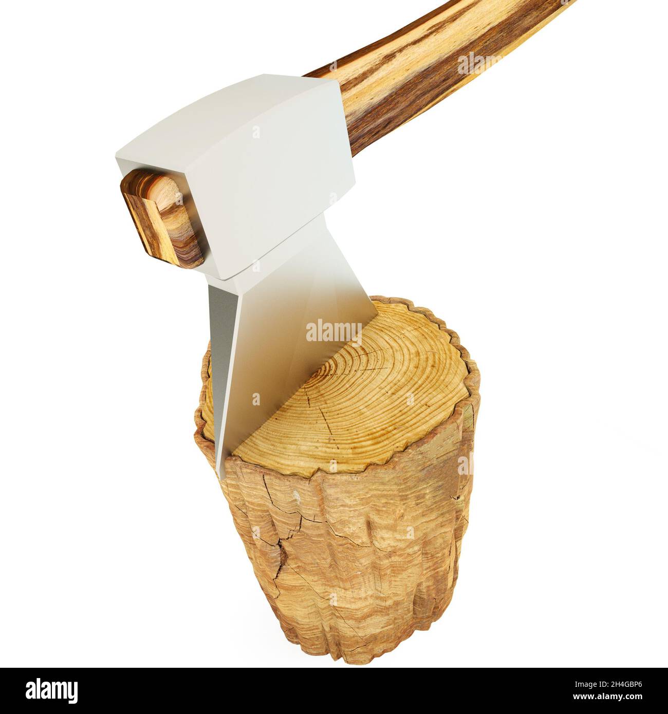 Axe splitting a log Stock Photo Alamy