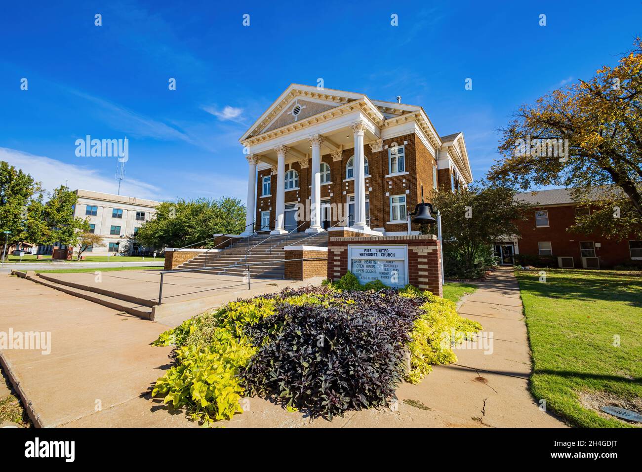 Sunny view of the First United Methodist Church at Cherokee, Oklahoma Stock Photo