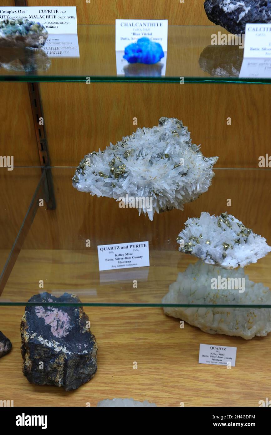 Minerals and rocks collection display in Mineral & Rock Room inside of