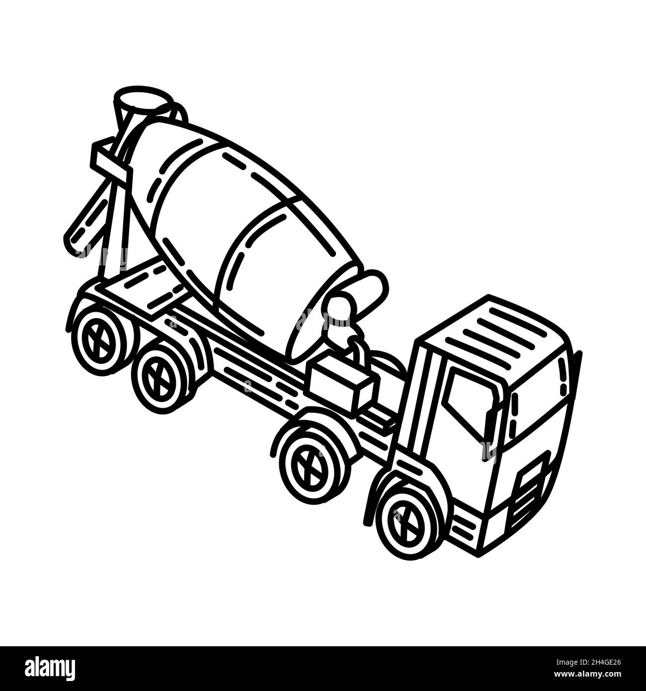Concrete Mixer Truck Part of Contractor Material and Equipment Device Hand Drawn Icon Set Vector. Stock Vector