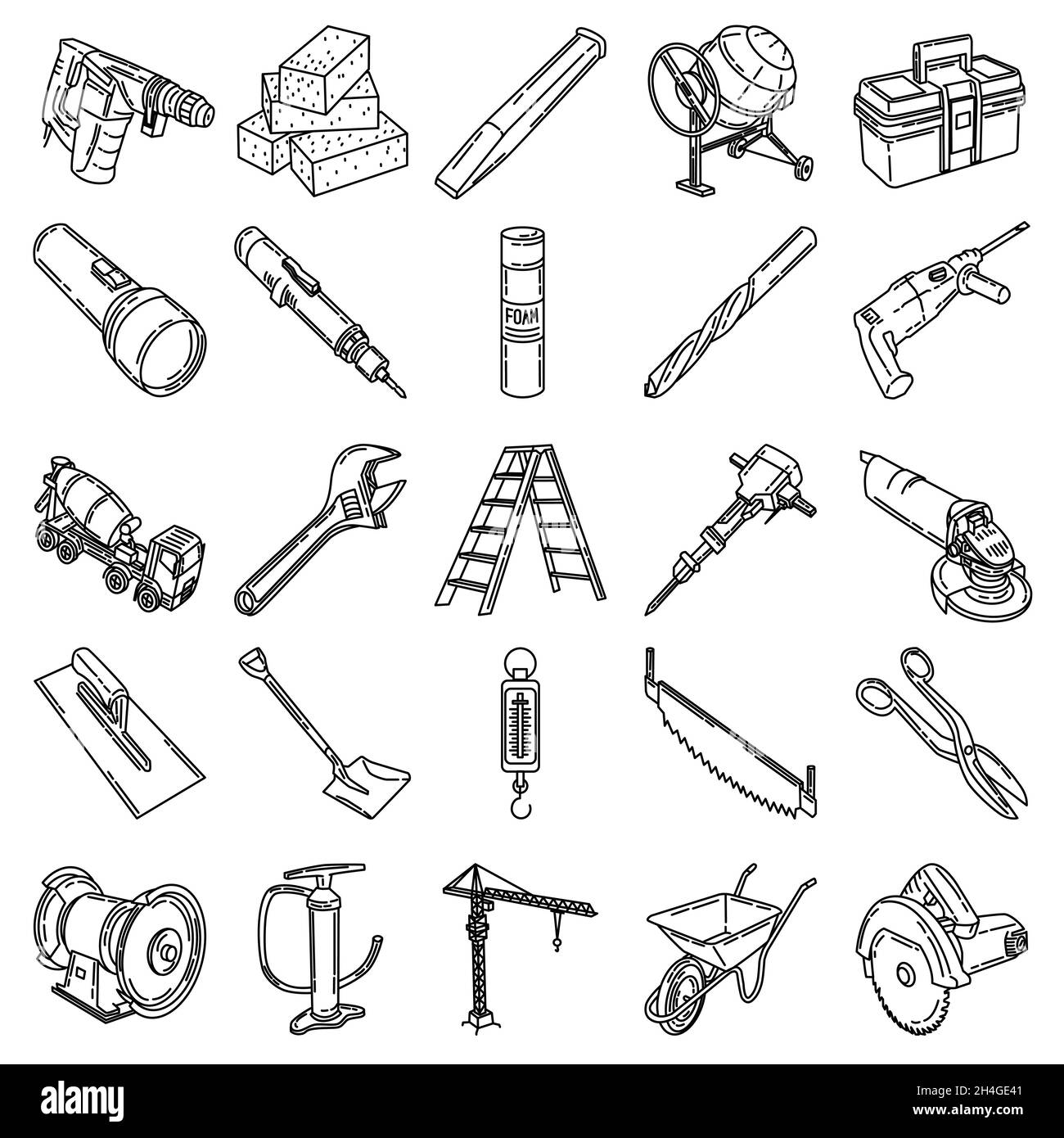 Contractor Accessories and Equipment Device Hand Drawn Icon Set Vector ...