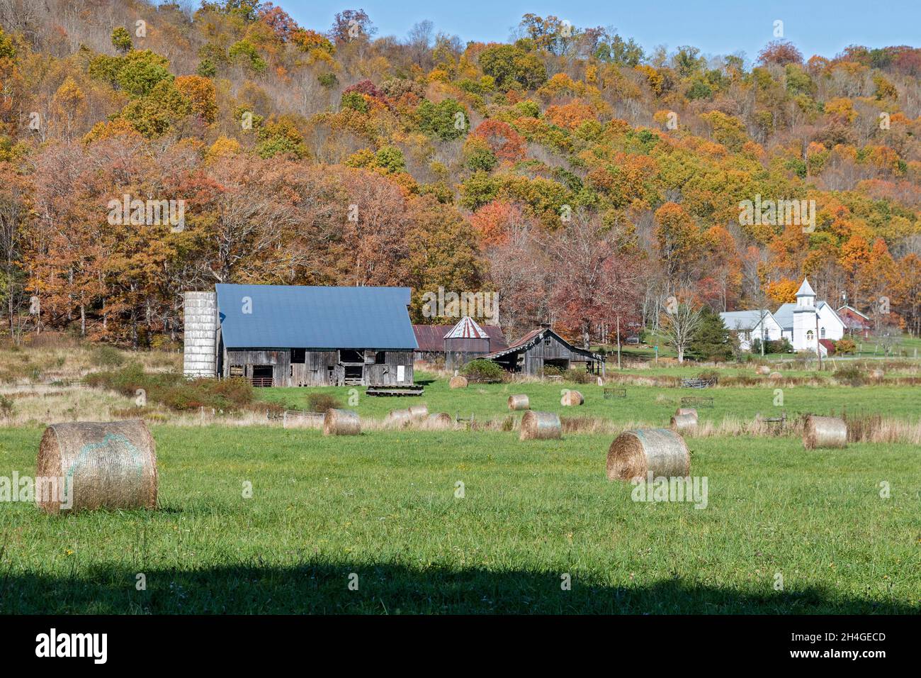 Beard, West Virginia - A West Virginia farm and church in the autumn ...