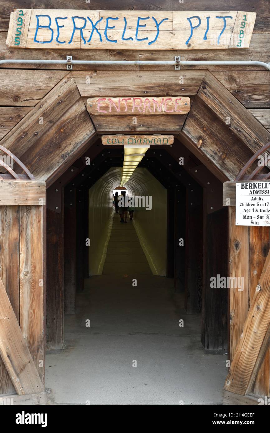 The entrance to Berkeley Pit an abandoned open pit copper mine in Butte