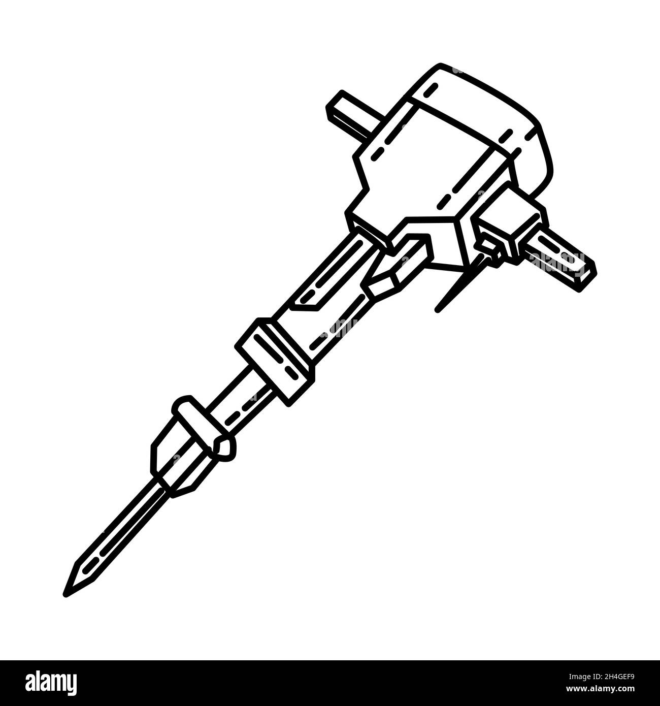 Jack Hammer Part of Contractor Material and Equipment Device Hand Drawn Icon Set Vector. Stock Vector