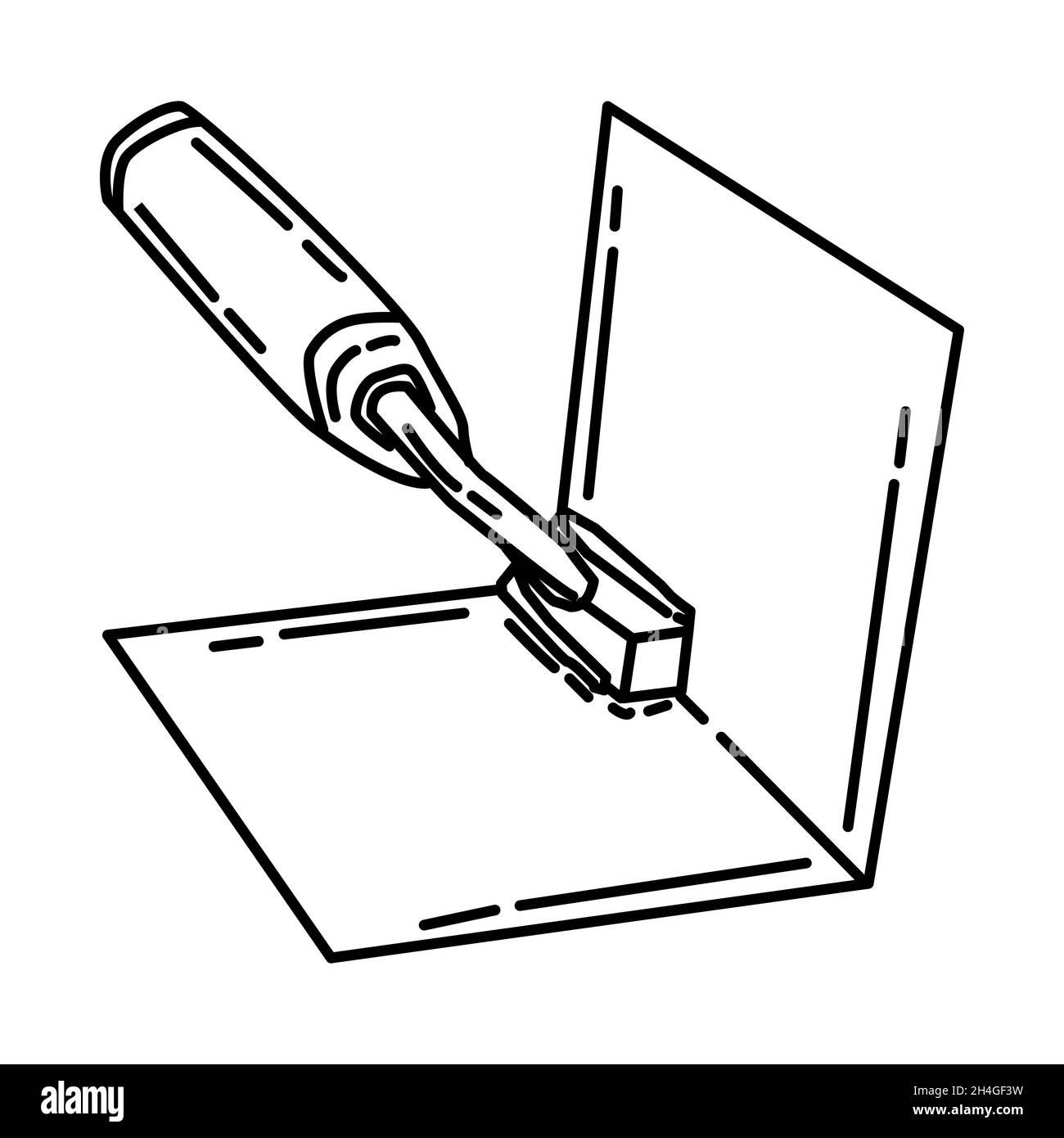 Angle Trowel Part of Contractor Material and Equipment Device Hand Drawn Icon Set Vector. Stock Vector
