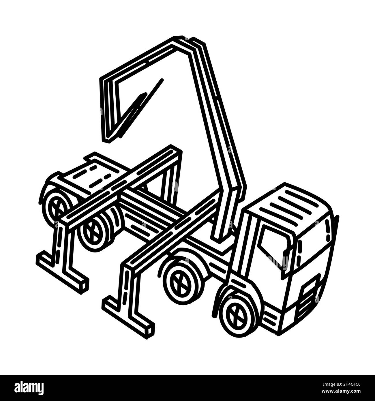 Concrete Pump Truck Part of Contractor Material and Equipment Device Hand Drawn Icon Set Vector. Stock Vector