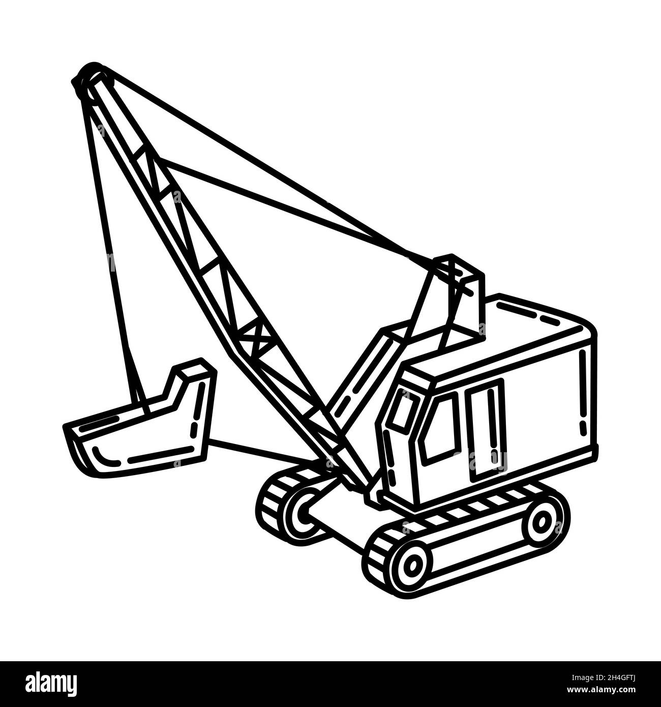 Dragline Bucket Excavator Part of Contractor Material and Equipment Device Hand Drawn Icon Set Vector. Stock Vector