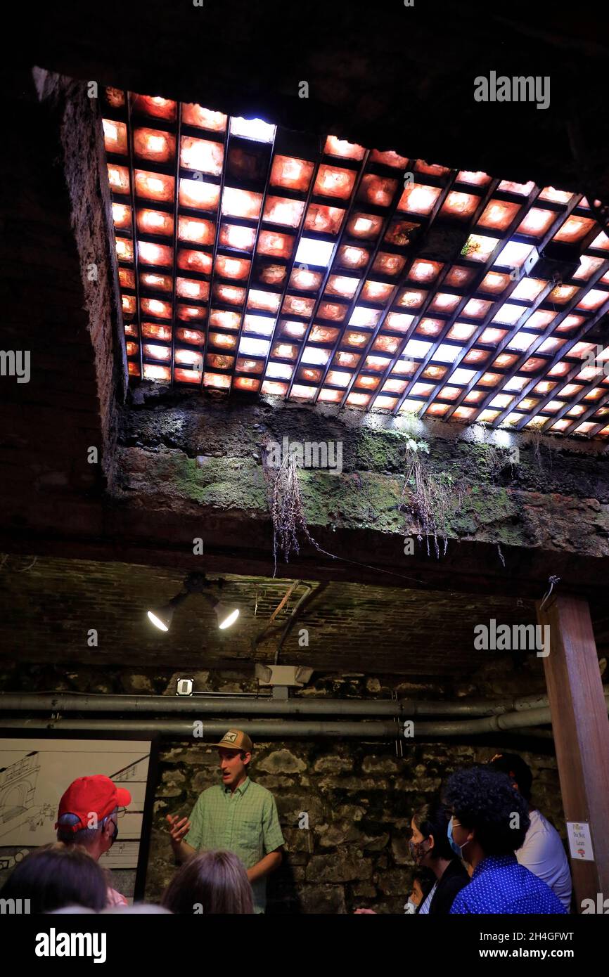 Glass skylights of Underground Seattle, a network of underground