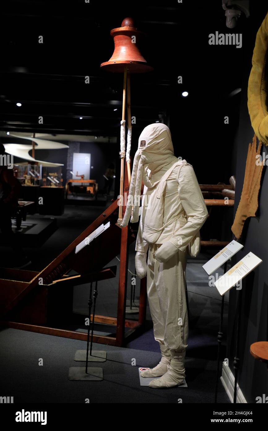 Scuba gear designed by Leonardo Da Vinci display in exhibition of Da