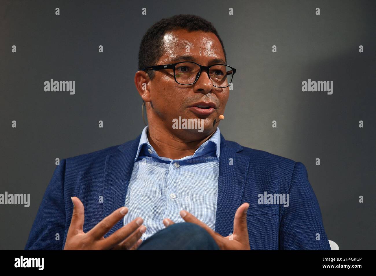 Lisbon, Portugal. 02nd Nov, 2021. Gilberto Silva, World Cup Winner at Brazil, addresses the audience during the second day of the Web Summit 2021 in Lisbon. Credit: SOPA Images Limited/Alamy Live News Stock Photo