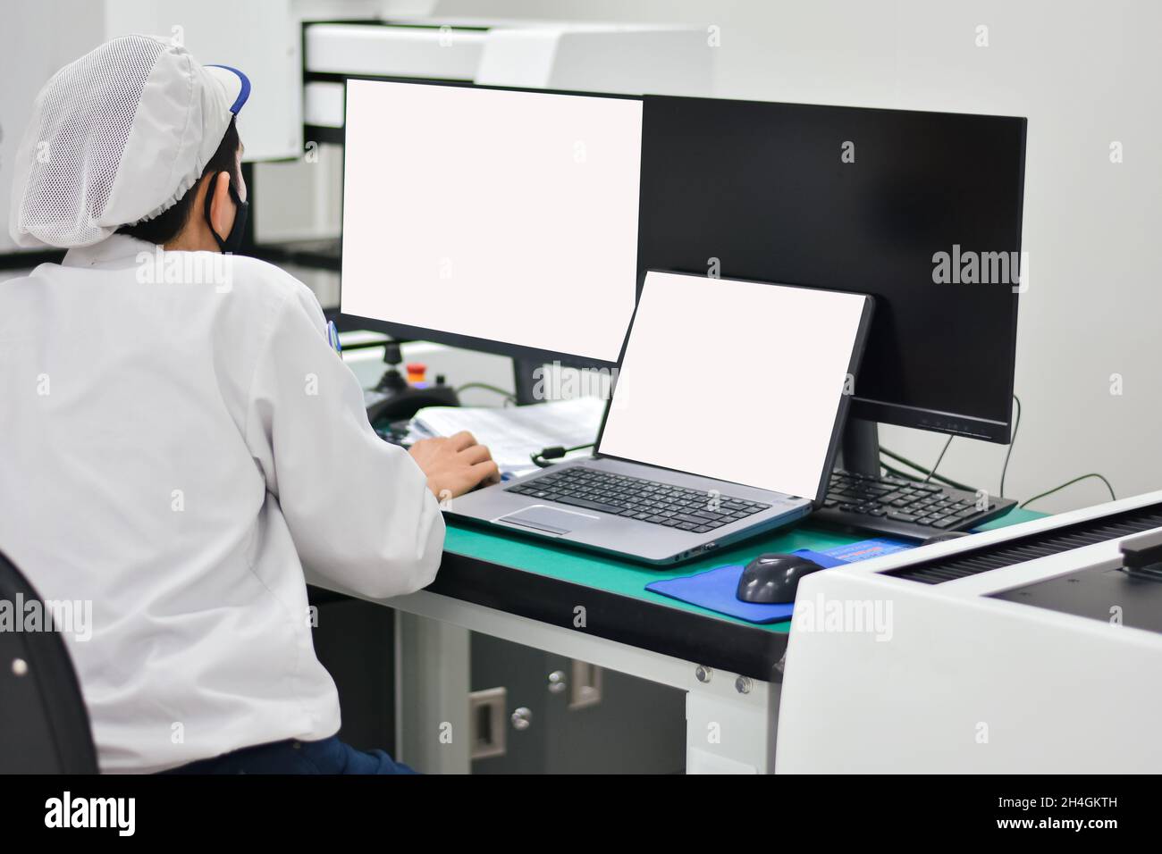 Operator working with computer design product in factory industry Stock Photo