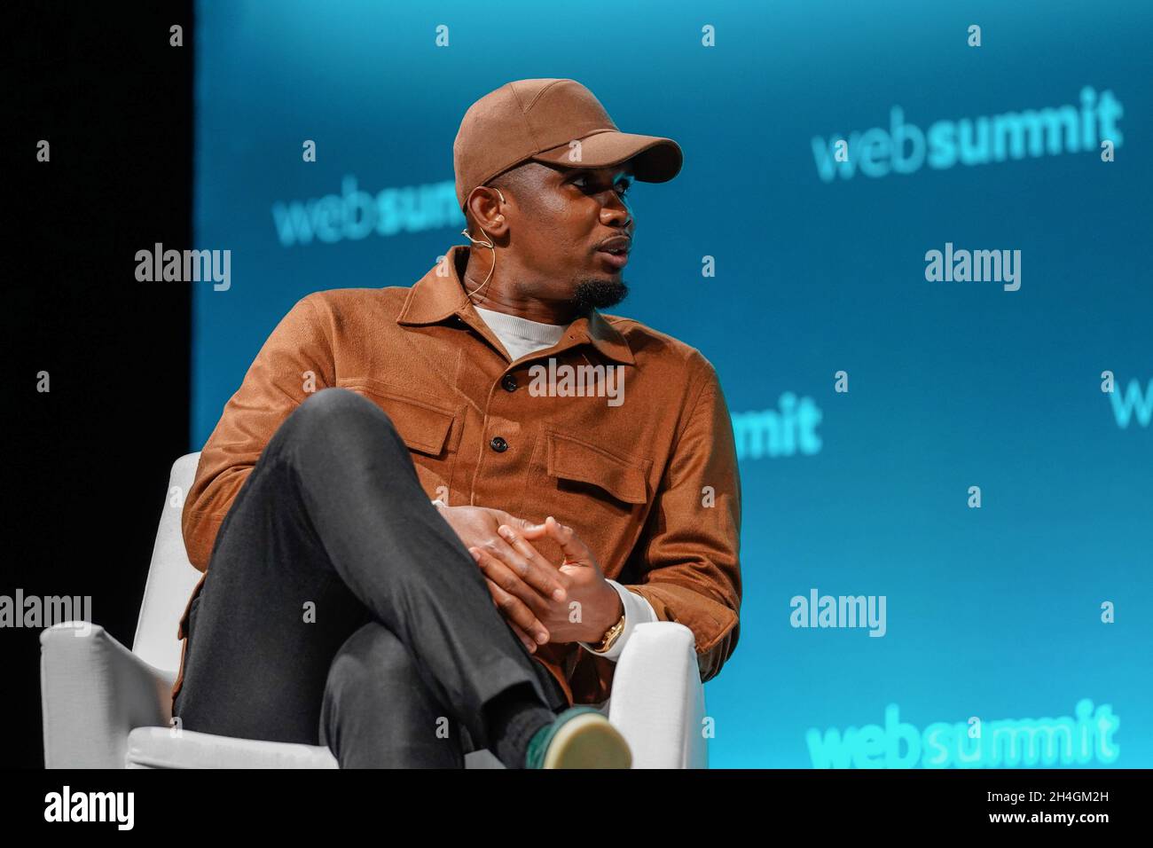 Lisbon, Portugal. 02nd Nov, 2021. Samuel Eto'o, Footballer and Philanthropist at The Samuel Eto'o Foundation, addresses the audience during the second day of the Web Summit 2021 in Lisbon. (Photo by Bruno de Carvalho/SOPA Images/Sipa USA) Credit: Sipa USA/Alamy Live News Stock Photo