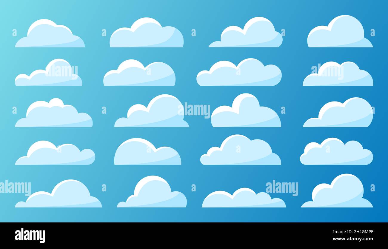 Cloud blue flat set. Cartoon clear weather symbol for game app widget website interface. Meteorology wallpaper splash element cloudless sky 2D. Free nodding shape postcard book advertising isolated Stock Vector Image & Cloud blue flat set. Cartoon clear weather symbol for game app widget website interface. Meteorology wallpaper splash element cloudless sky 2D. Free nodding shape postcard book advertising isolated Stock Vector Image &