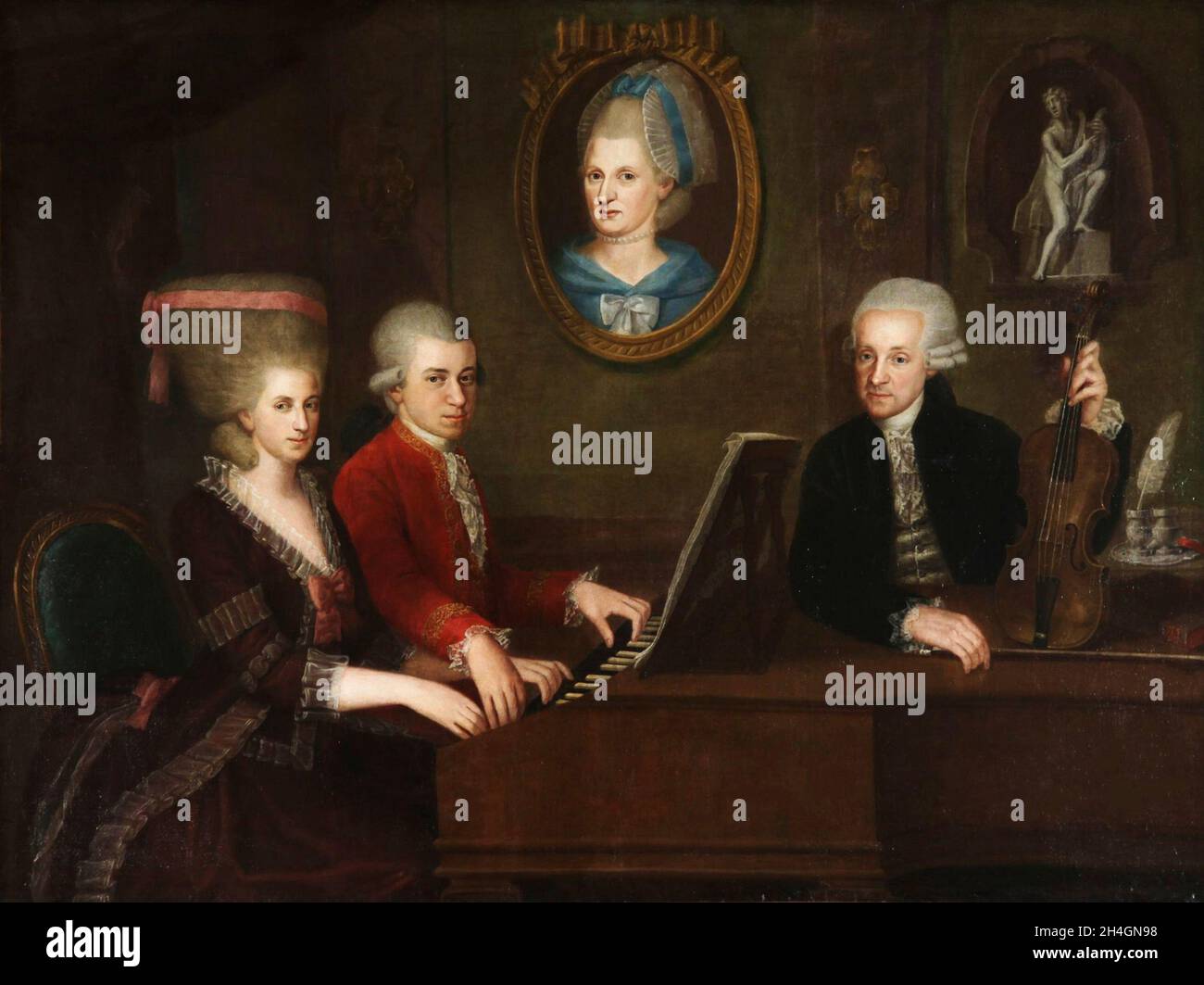 The Mozart family - Mozart with his father Leopold and his sister Maria Anna (nicknamed Nannerl) Stock Photo