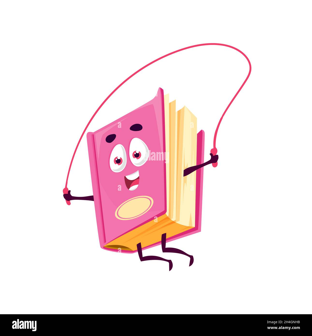 Sportive cartoon book in pink hardcover jumping on rope isolated kids ...