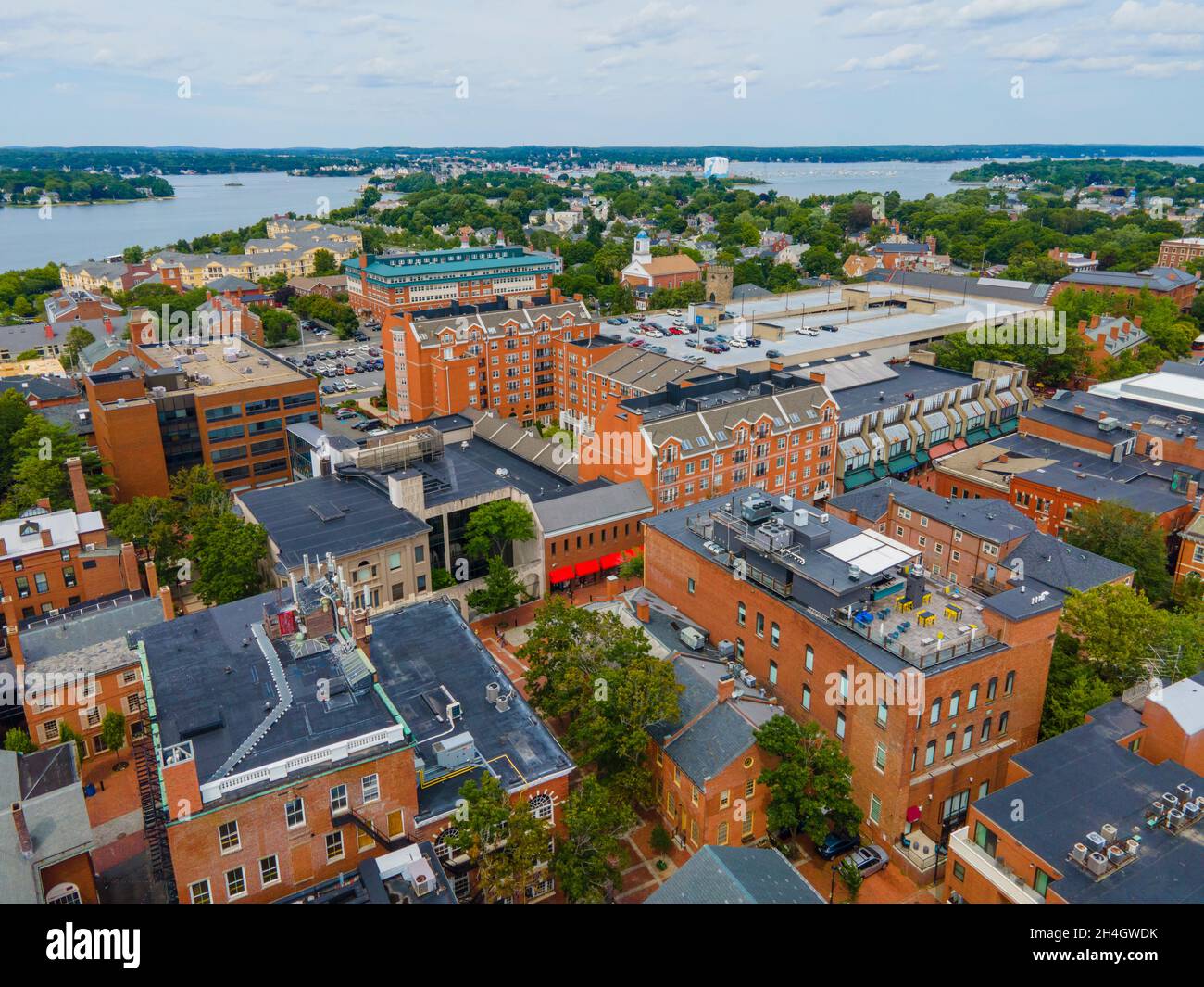 Salem downtown historic district on Essex Street aerial view in city Salem downtown historic district on Essex Street aerial view in city