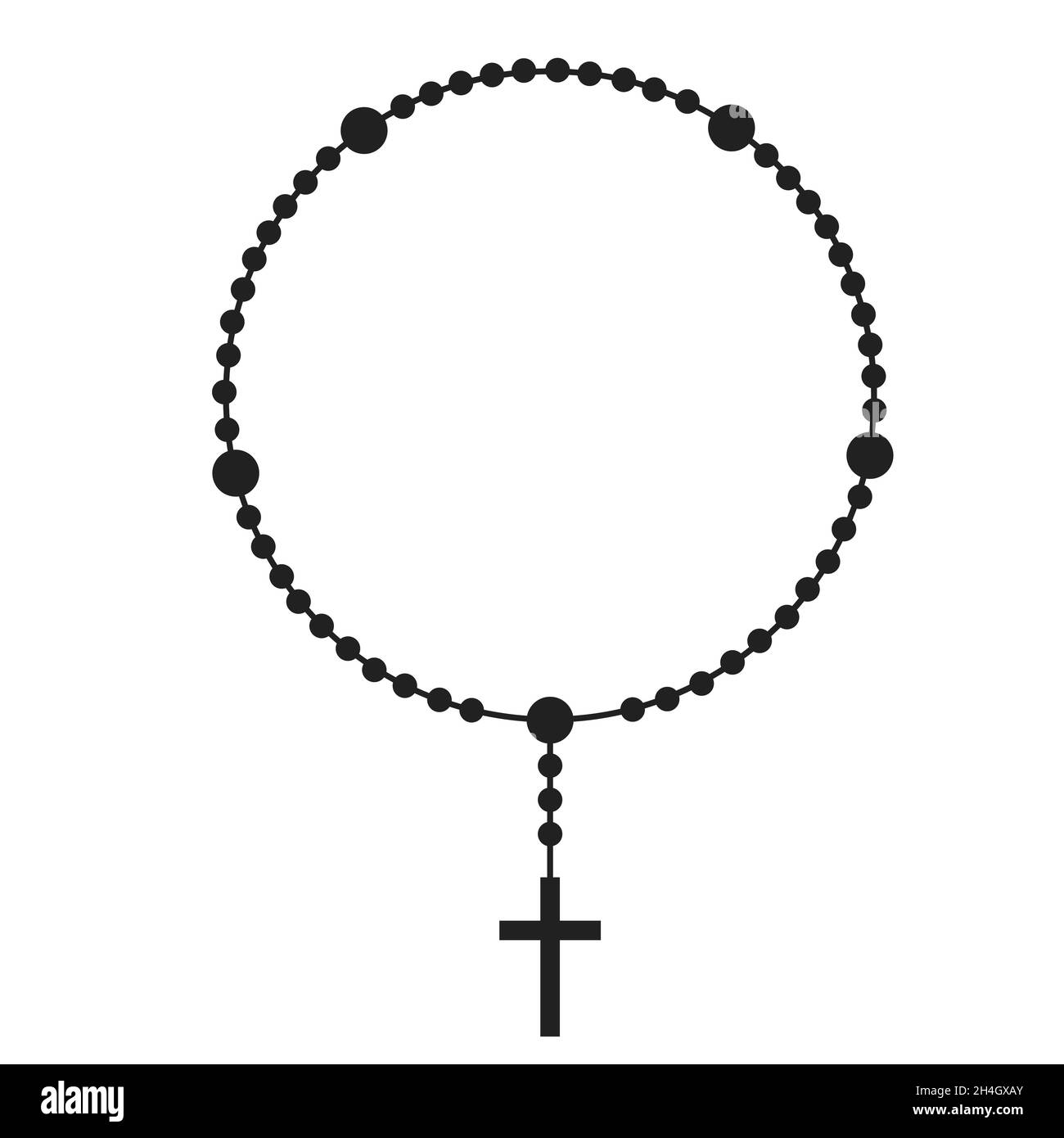 Rosary beads silhouette. Prayer jewellery for meditation. Catholic chaplet with a cross. Religion symbol. Vector isolated illustration Stock Vector