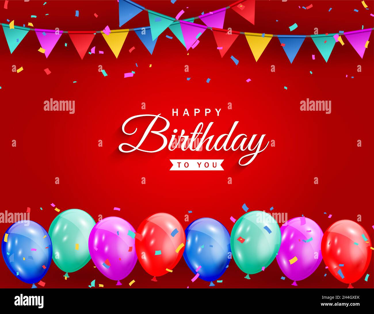 Happy Birthday celebration on red background with colorful balloons,  glitter confetti, and ribbons background for Birthday greeting card Stock  Vector Image & Art - Alamy
