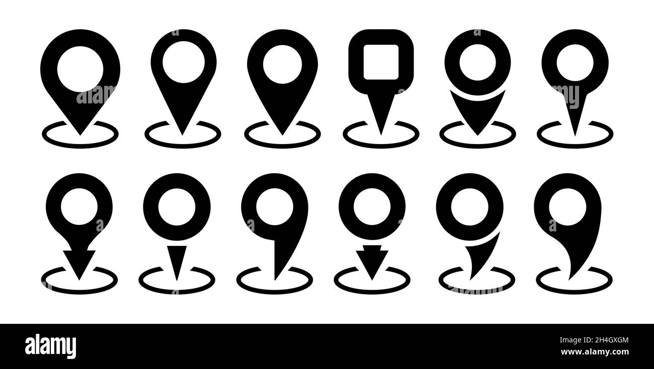 Set of location map icons with shadow. GPS location symbol collection ...