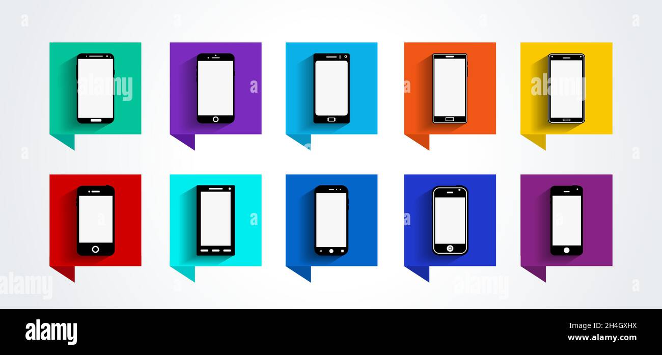 Mobile Devices icons set, Flat design, Vector illustration in 10 colors options for user interface design and website Stock Vector