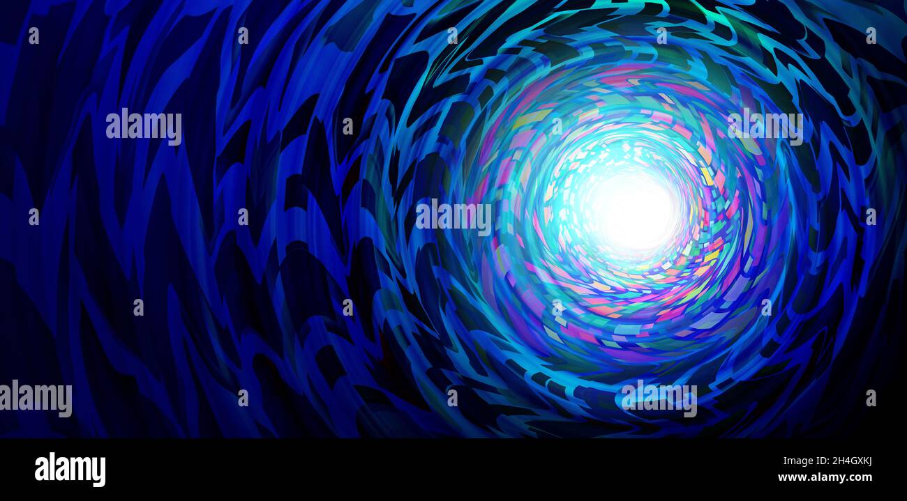 Creative background as a blue abstract extreme perspective design element representing time travel or Psychedelic and hallucinogenic consciousness. Stock Photo