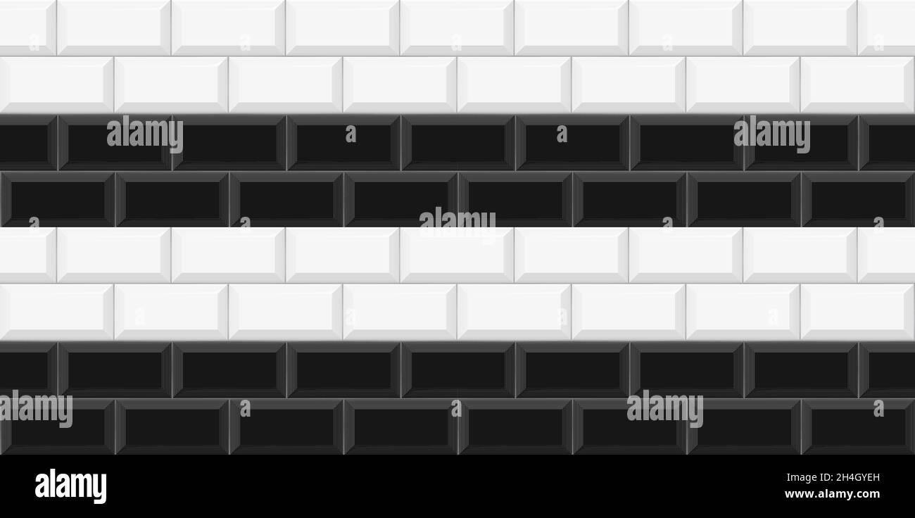 Black and white Subway tile seamless pattern. Wall with brick texture