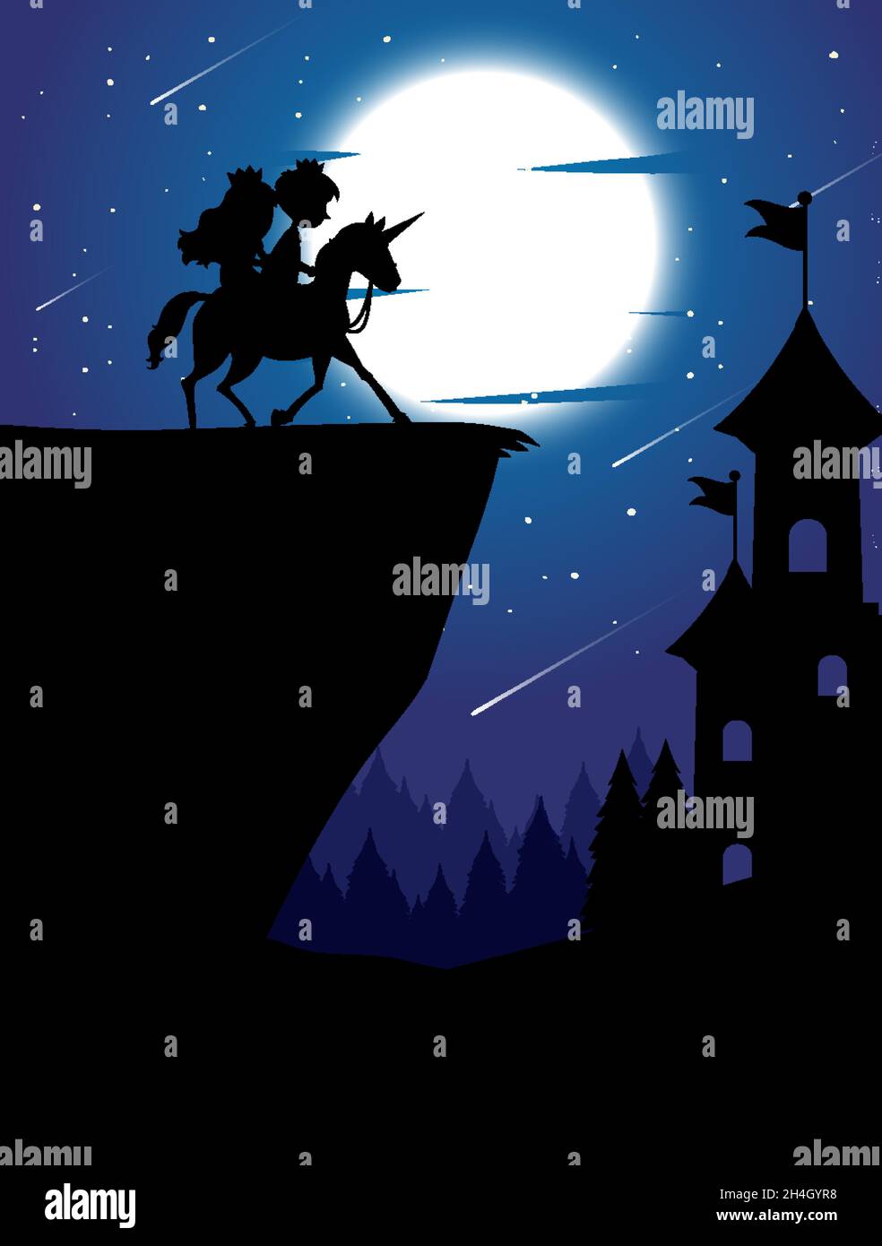 Silhouette background with full moon illustration Stock Vector Image ...